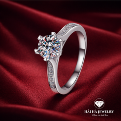 Nhẫn nữ bạc 925 moissanite solitaire – thân uốn mềm nửa đính đá