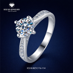 Nhẫn nữ bạc 925 moissanite tròn – thân cong đính đá tinh tế