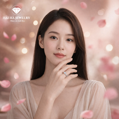 Nhẫn nữ bạc 925 moissanite tròn – thân thẳng đính đá rãnh thanh lịch