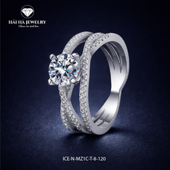 Nhẫn nữ bạc 925 đính moissanite – thiết kế hai vòng ôm tinh tế