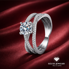Nhẫn nữ bạc 925 đính moissanite – thiết kế hai vòng ôm tinh tế