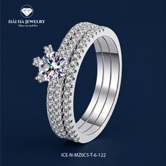 Nhẫn nữ bạc 925 đính moissanite – thân nhẫn pavé nhiều hàng lấp lánh