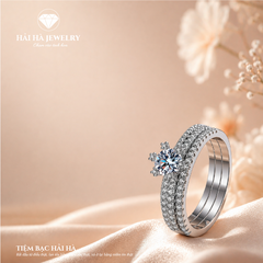 Nhẫn nữ bạc 925 đính moissanite – thân nhẫn pavé nhiều hàng lấp lánh