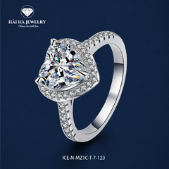 Nhẫn nữ bạc 925 đính moissanite dáng trái tim – halo bao quanh, thân pavé tinh xảo