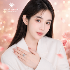 Nhẫn nữ bạc 925 đính moissanite dáng trái tim – halo bao quanh, thân pavé tinh xảo