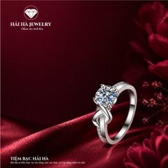 Nhẫn nữ bạc 925 đính moissanite – dáng đan mềm, chạm khắc tinh xảo