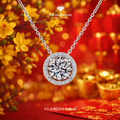 Dây chuyền bạc 925 đính moissanite 2 carat dáng tròn viền halo tinh tế | Hải Hà Jewelry