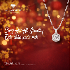 Dây chuyền bạc 925 đính moissanite 1 carat dáng vuông bo tròn | Hải Hà Jewelry