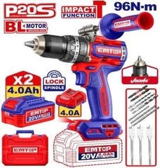 Bộ máy khoan PIN 20V EMTOP có búa lực siết 96Nm mã ECIDL209686
