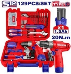 Bộ máy khoan đầu 10mm PIN EMTOP TYPE-C gồm 129 món đồ nghề - EEDK12901