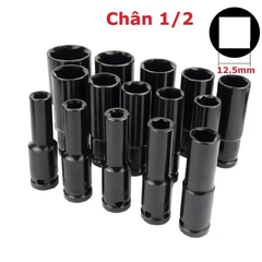 Đầu tuýp lục giác 1/2 đủ số thân dài 76mm màu đen cứng cáp