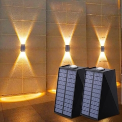 Đèn Hắt Tường Đèn Ốp Tường, Đèn Năng Lượng Mặt Trời 2 Đầu, Đèn Ngoài Trời Chống Thấm Nước Ánh Sáng Vàng