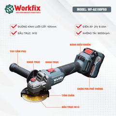 [TẶNG LƯỠI CẮT ĐA NĂNG] Máy Mài Pin WORKFIX WF-AG100PRO, Không Chổi Than, Công Tắc Lưng, 3 Tốc Độ, 4 tính năng