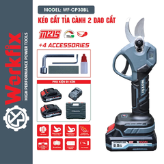 Kéo cắt cành pin WORKFIX WF-CP30BL, Động cơ Không chổi than, Màn hình led hiển thị, Cắt 3cm