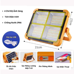 Đèn Năng Lượng Mặt Trời Đa Năng Cầm Tay 300W, Tích Điện Chống Nước IP66, 5 Chế Sáng, Có Đèn Cảnh Báo