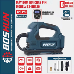 Máy Bơm Hơi Pin BOSHUN BS-BH120, 120w, Nặng 940gram, Áp Suất Tối Đa 120 Psi, Màn Hình Led Bảo Hành ^ Tháng