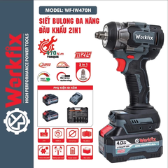 Máy siết bulong pin WORKFIX WF-IW470N, Đầu 2 Trong 1, Không chổi than, Lực siết 470Nm, Kèm 25 Phụ kiện
