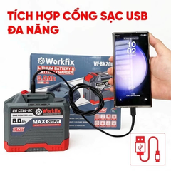 [SẠC+CHUYỂN NGUỒN 220V CÓ ĐÈN] Pin 20 Cell WORKFIX 8Ah WF-BK2008A Mạch 4 Mosfet Chân Pin Phổ Thông Vỏ Abs Chống Va Đập