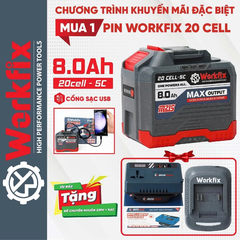 [SẠC+CHUYỂN NGUỒN 220V] Pin 20 Cell WORKFIX 8Ah WF-BK2008A Mạch 4 Mosfet Chân Pin Phổ Thông Vỏ Abs Chống Va Đập