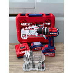 Máy Khoan Pin 13 Ly EMTOP Máy 3 Chức Năng Công Xuất 95Nm ECIDL20968, Động Cơ Không Chổi Than Tặng Kèm Bộ Phụ Kiện 11 Món
