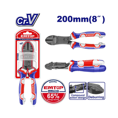 Kìm Răng, Cắt Trợ Lực 8 Inch 200mm, Kìm Trợ Lực 65% EMTOP EPLRCD0851, Tay Cầm Bọc Nhựa, Thép CRV Không Gỉ