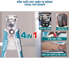 Kìm Tuốt Dây Điện Tự Động Thông Minh TOTAL THT152429 Phát Hiện Điện Áp Không Tiếp Xúc, Dùng Tuốt, Cắt, Uốn Dây Điện 4in1