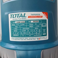 Bơm Chìm Nước Sạch Vỏ Nhựa TOTAL TWP64006, Công Suất 400w Mô Tơ Dây Đồng, Kèm Công Tắc Phao, Máy Bơm Chính Hãng