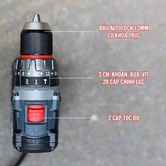 Máy Khoan Pin WORKFIX WF-ID13100AK Anti Kickback + Tạo Xung, Lực Siết 100Nm, Động Cơ Không Chổi Than Đầu Kẹp 13mm