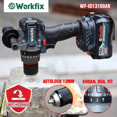 Máy Khoan Pin WORKFIX WF-ID13100AK Anti Kickback + Tạo Xung, Lực Siết 100Nm, Động Cơ Không Chổi Than Đầu Kẹp 13mm