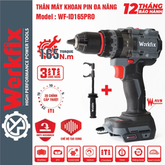 Máy Khoan Pin WORKFIX 13mm WF-ID165PRO, Không Chổi Than Công Suất 165Nm, 3 Chức năng, Có ANTI-KICKBACK + TẠO XUNG
