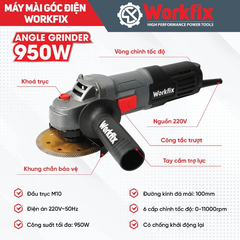 [TẶNG 1 LƯỠI ĐA NĂNG] Máy Mài Cầm Tay WORKFIX WF-AG100CT, Máy Mài Điện Công Tắc Cạnh 950W 6 Tốc Độ Chống Khởi Động Lại