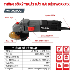 [TẶNG 1 LƯỠI ĐA NĂNG] Máy Mài Cầm Tay WORKFIX WF-AG100CT, Máy Mài Điện Công Tắc Cạnh 950W 6 Tốc Độ Chống Khởi Động Lại