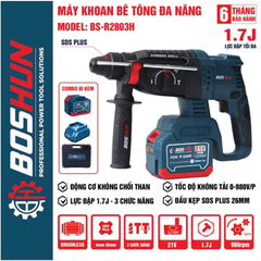 Máy Khoan Bê Tông Pin 3 Chức Năng BOSHUN BS-R2803H Chân pin phổ thông, Lực Đập 1.7J, Đầu SDS PLUS