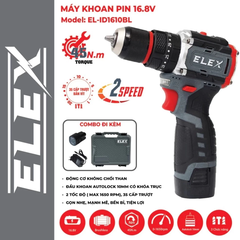 Máy Khoan Pin ELEX EL-ID1610BL, Máy Dùng Pin 16.8V, 3 Chức năng, Không Chổi Than 45Nm, 35 Cấp Trượt, 10mm AUTO LOCK