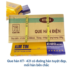 Que Hàn Kim Tín 2.5 ly, 3.2 ly, 4.0 ly, Que Hàn Sắt Dễ Bong Xỉ, Xỉ Bong Sạch, Nhẹ Điện, Ít Khói, Ít Bắn Tóe.