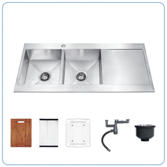 hậu rửa bát Nobinox Liken NL749 - 2 hố cân có bàn chờ, Inox Posco