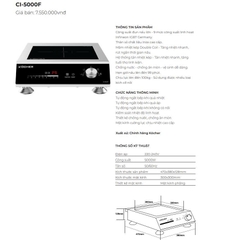 Bếp từ công nghiệp Kocher CI-5000W Inverter 40% – Công suất 5000W