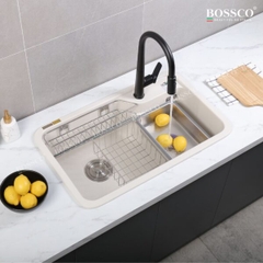 Chậu rửa chén đá 1 hộc bo góc BOSSCO BC-KT8150TKS Trắng Kim Sa
