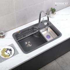 Chậu rửa chén đá 1 hộc bo góc BOSSCO BC-KT8150XĐ Xám Đen