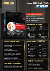 Máy rửa bát KOCHER X16B - 17 bộ - Tiệt trùng U.V Light