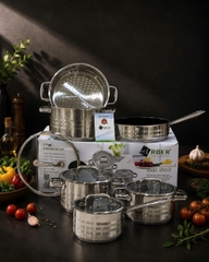 Bộ nồi inox AN05V Arber 6 món inox 304 kèm xửng hấp