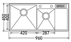 Chậu rửa bát Nobinox Liken NL746 - 2 hố lệch có bàn chờ, Inox Posco
