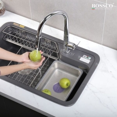 Chậu rửa chén đá 1 hộc bo góc BOSSCO BC-KT8150XĐ Xám Đen