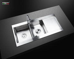 hậu rửa bát Nobinox Liken NL749 - 2 hố cân có bàn chờ, Inox Posco