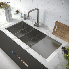 Chậu rửa bát Nobinox Liken NL748 - 2 hố cân có bàn chờ, Lắp âm tinh tế