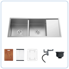 Chậu rửa bát Nobinox Liken NL748 - 2 hố cân có bàn chờ, Lắp âm tinh tế