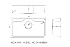 Chậu rửa bát 1 hố Nobinox ROSA NN995D - Kích thước lớn 880mm
