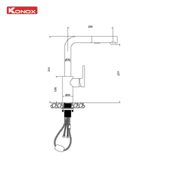 Vòi rửa bát Konox Vira Chrome - Thiết kế vuông, PVD sáng bóng