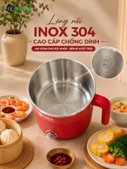 Nồi Lẩu Mini Arber DN05 Màu Đỏ 1.8 Lít Kèm Xửng Hấp