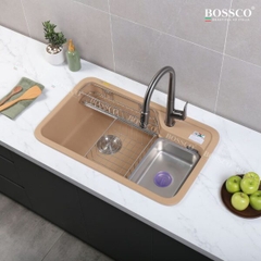 Chậu rửa chén đá 1 hộc bo góc BOSSCO BC-KT8150VK Vàng Kem Kim Sa